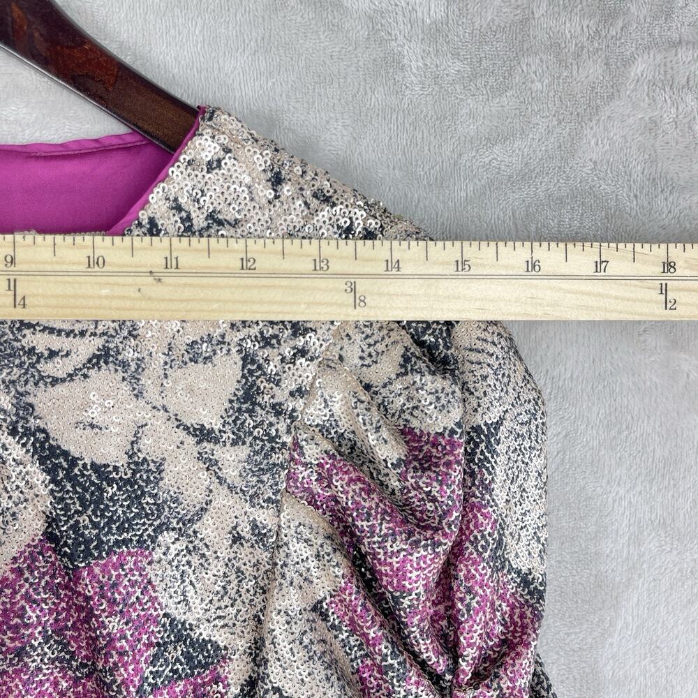 Anthropologie Marie Floral Sequin Top Pink Size 2 Puff Slve Night Luxe Coquette - Picture 13 of 14